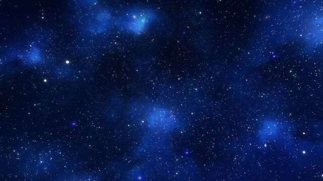 Blue nebula filling space, shining brightly against the dark background of space. Stars and galaxy space sky night universe overlay virtual background video animation. High quality 4k footage.