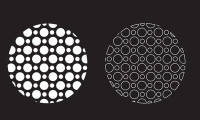 Dotwork stipple circles brush set. Grain effect with stipple dots. Abstract grunge dots pattern. Stochastic dotted texture. vector illustration