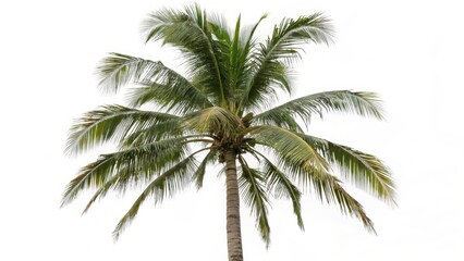 Lush Coconut Palm Tree Against a White Background