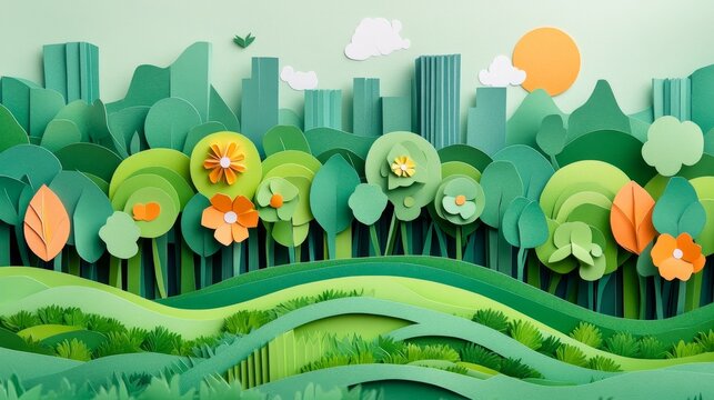 Ecology and environment conservation creative idea concept design.Green eco urban city and nature landscape background paper art style.Vector illustration. - Powered by Adobe