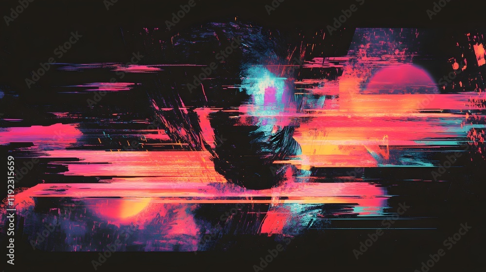 Poster dynamic abstract art showcase digital space visual content neon environment close-up view creative e