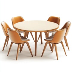 Obraz premium Round dining table with six orange chairs.