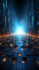 Obraz premium digital technology artificial intelligence blue light stripes poster background