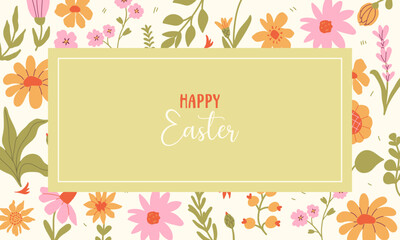 Easter floral banner with hand drawn flowers on a light background