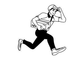 荷物を抱え笑顔で走る配達員