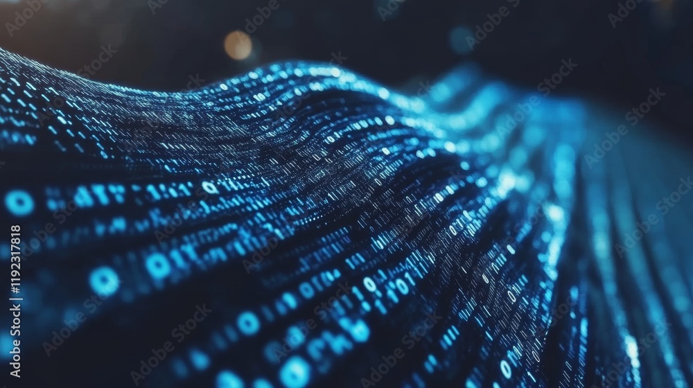 Poster Abstract blue technology background with binary code  - ai