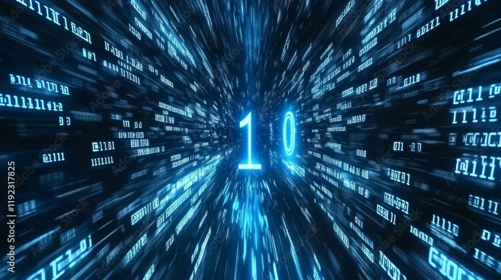Poster Abstract blue technology background with binary code  - ai