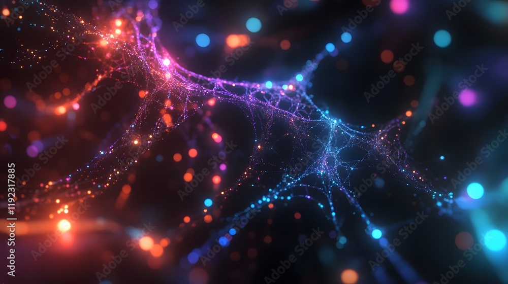 Aufkleber dynamic neuron network visualization abstract space digital art vibrant colors close-up technology c