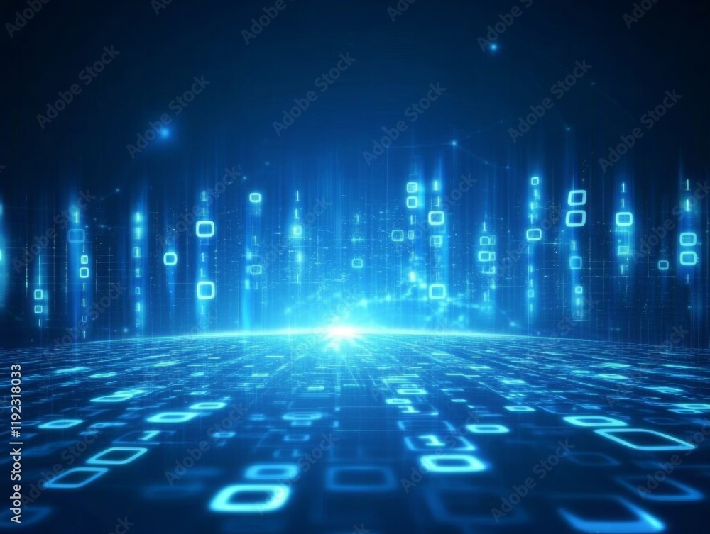 Fototapete abstract blue technology background with binary code - ai