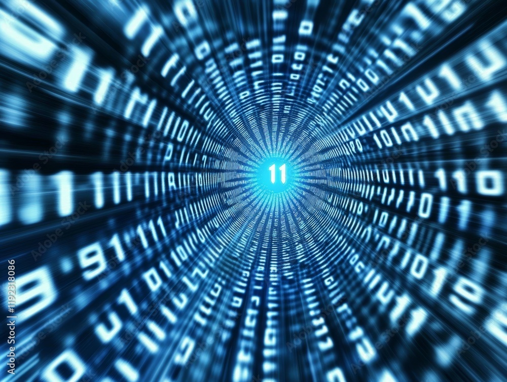 Poster Abstract blue technology background with binary code  - ai