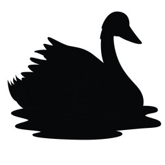 Cute cartoon hand drawn vector swan floating in water icon silhouette.