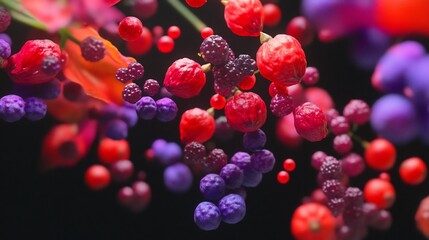 Depiction of anthocyanins visualizing vivid red purple pigments in flowers and fruits
