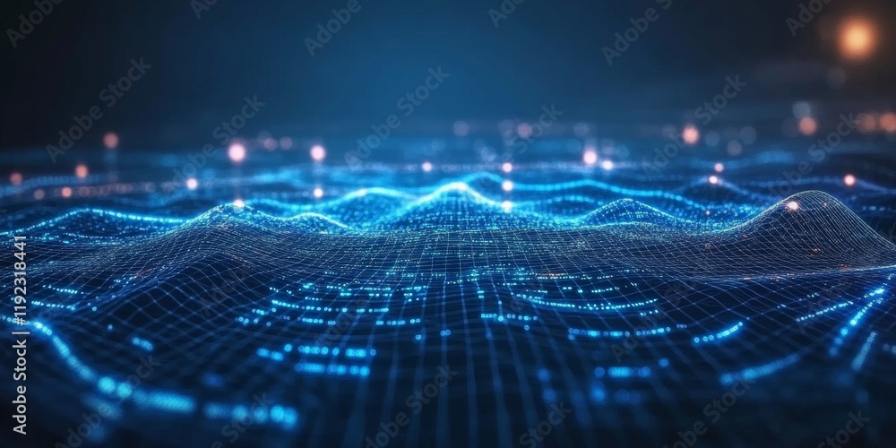 Poster Abstract blue technology background with binary code  - ai