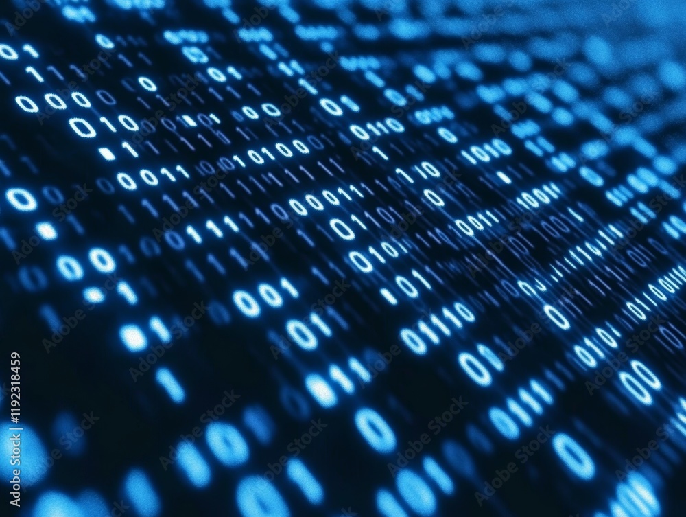 Poster Abstract blue technology background with binary code  - ai