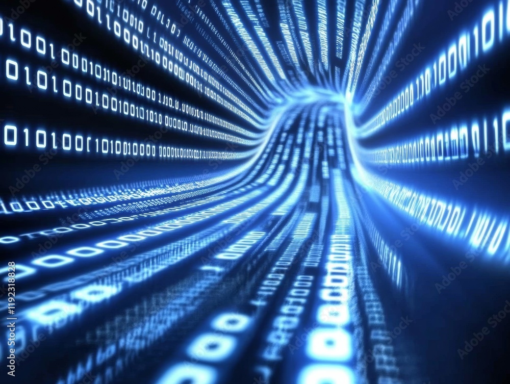 Poster Abstract blue technology background with binary code  - ai