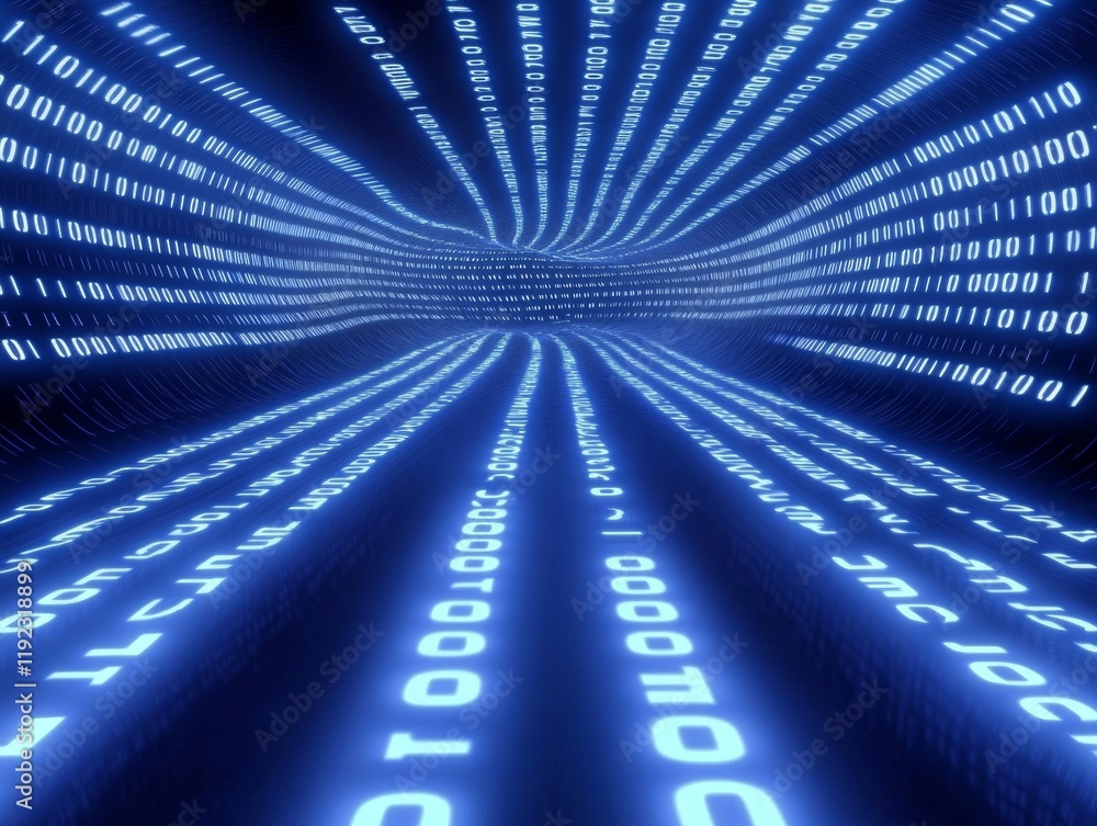Fototapete abstract blue technology background with binary code - ai