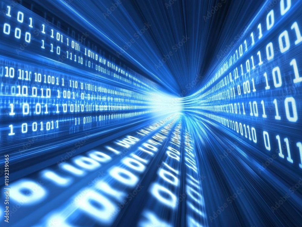 Fototapete abstract blue technology background with binary code - ai