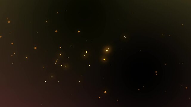 Golden glitter particles background with shining neon dust going up and light flare or glare overlay effect above for luxury premium product design or award template backdrop Magical radiance loop