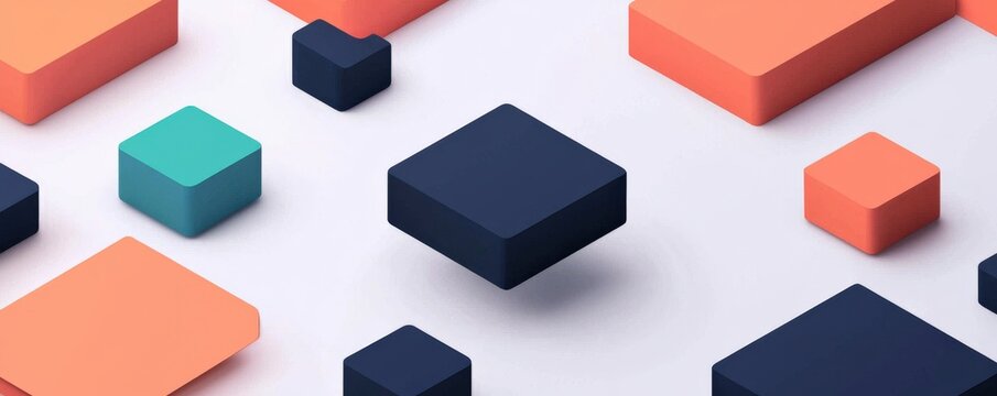 Fototapeta machine learning deep learning optimization concept. Colorful geometric shapes arranged in a dynamic layout on a white background.