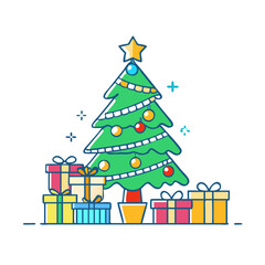 Fototapeta premium christmas tree with presents icon, christmas tree with presents vector,