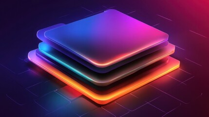 Neon Stacked Squares Abstract Digital Art  Futuristic Technology Background