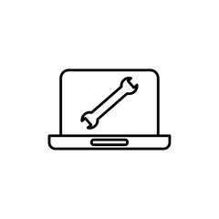 Repairing laptop icon Thin line art isolated