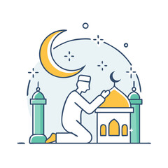 evening prayer at the grand mosque icon, evening prayer at the grand mosque vector, 