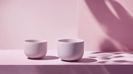 Light gray cup and bowl on a pastel purple background, clean and minimalist aesthetic.