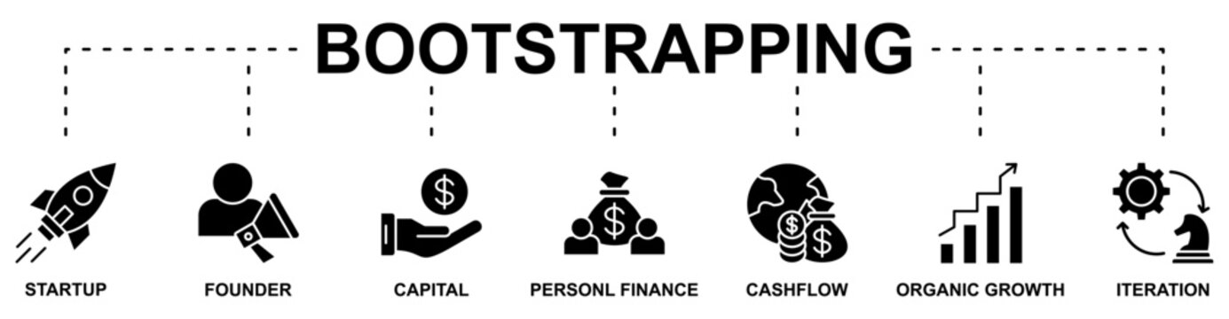 Bootsrapping banner web icon vector illustration concept with icon of startup, founder, capital, personal finance, cashflow, organic growth, iteration