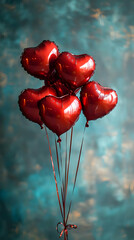 Red Heart Balloons Float Joyfully Upward