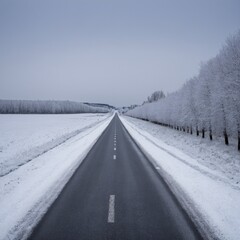 Obraz premium Straight road covered with snow and ice at winter