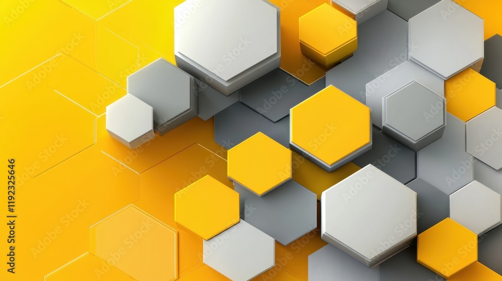 Poster abstract 3d hexagon pattern design yellow grey white geometric shapes background digital art