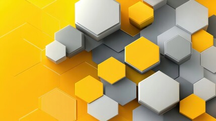 Abstract 3D Hexagon Pattern Design Yellow Grey White Geometric Shapes Background Digital Art