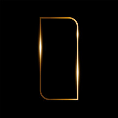 Gold thin art deco frame on black background, Golden linear shape shining particles, minimalistic vintage vector arch geometric shape, shining glare.