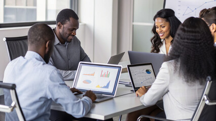 Fototapeta premium Diverse team collaborating on digital marketing strategy