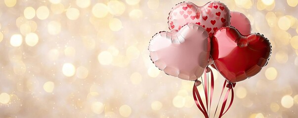 Fototapeta premium Valentine balloon concept. Colorful heart-shaped balloons on a sparkling background, perfect for celebrations.