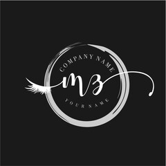 MZ Elegant Circular Logo Design with Feather and Calligraphic Text