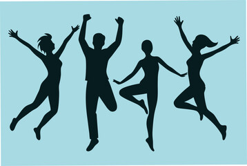 Fototapeta premium Silhouettes of young people jumping vector art illustration.