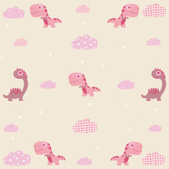 Cute seamless dinosaur pattern in pastel pink tones, perfect for fabric and decoration for kids, Valentine's Day.