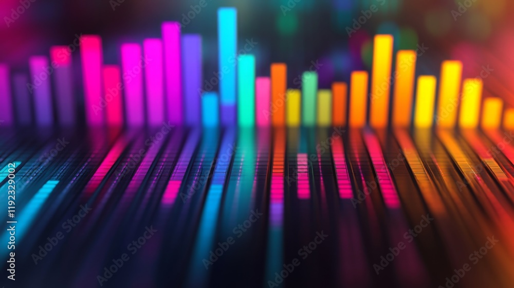 Poster a d-rendered bar graph with rising colorful bars, symbolizing growth in market trends, with a dark a