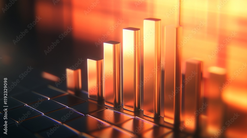 Aufkleber A D bar chart with rising, metallic bars in gradient shades, symbolizing growth and performance in a sleek, futuristic environment