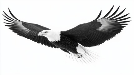 Obraz premium Majestic Bald Eagle Soaring With Outstretched Wings in Monochrome
