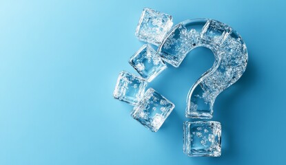 3D Glass Question Mark with Floating Broken Pieces on Blue Background