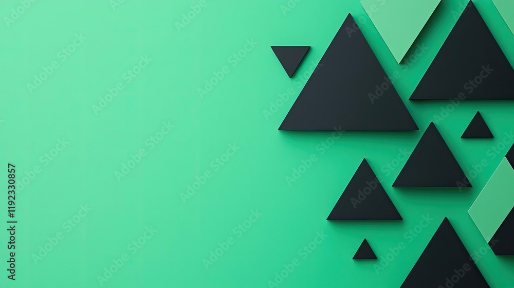 Poster triangle abstract background idea. abstract geometric shapes in black on a vibrant green background.