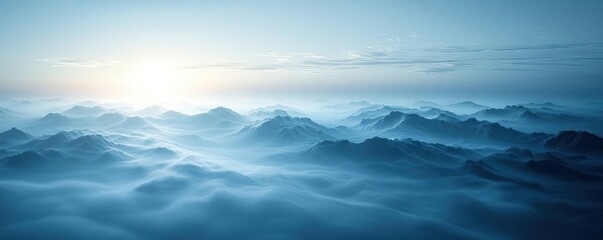 Blurred abstract background concept. Serene blue ocean waves illuminated by soft sunlight at dawn.