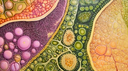 Vivid representation of plant tissues including epidermis mesophyll vascular bundles with detailed anatomical crosssections