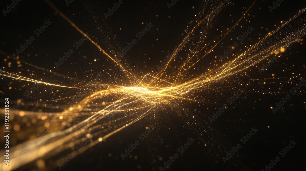 Fototapete A burst of light emanating from a central point in space, radiating outward in all directions with light trails, representing the concept of light speed