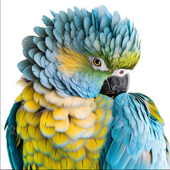 Fototapeta premium A vibrant green parrot with detailed feathers isolated on white background.PNG