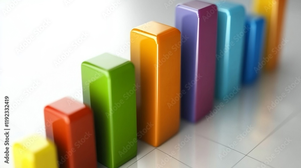 Poster a clean and sharp financial bar graph with colorful bars, displaying growth trends over time on a hi