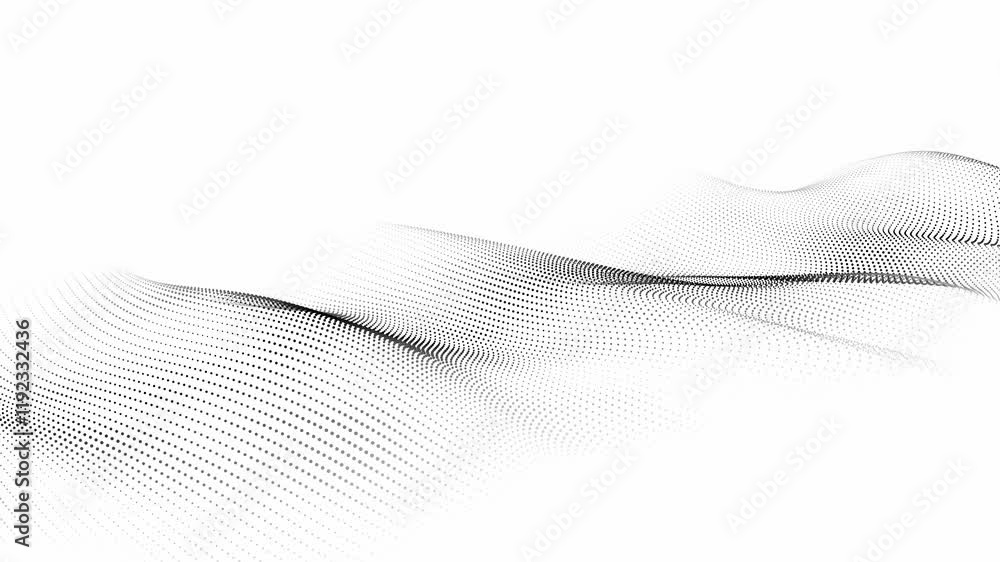 Aufkleber futuristic wave of black smoothly moving dots on a white background. 3d rendering.